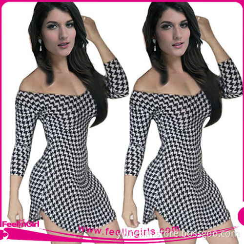 NO MOQ Black And White Wave Pattern Bodycon Bandage Dress